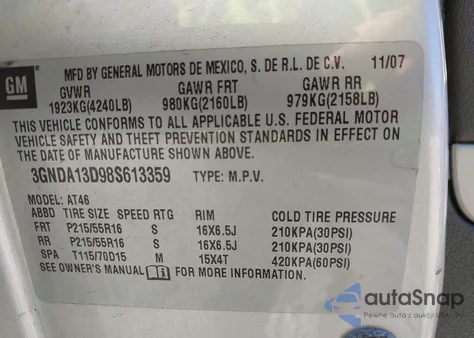 2008 Chevrolet Hhr Ls from USA, damaged, VIN 3GNDA13D98S613359